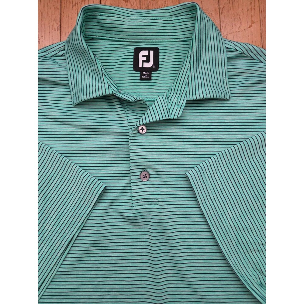 FootJoy FJ Mens XL Short Sleeve Polo Green Striped Golf Athletic Fit Performance